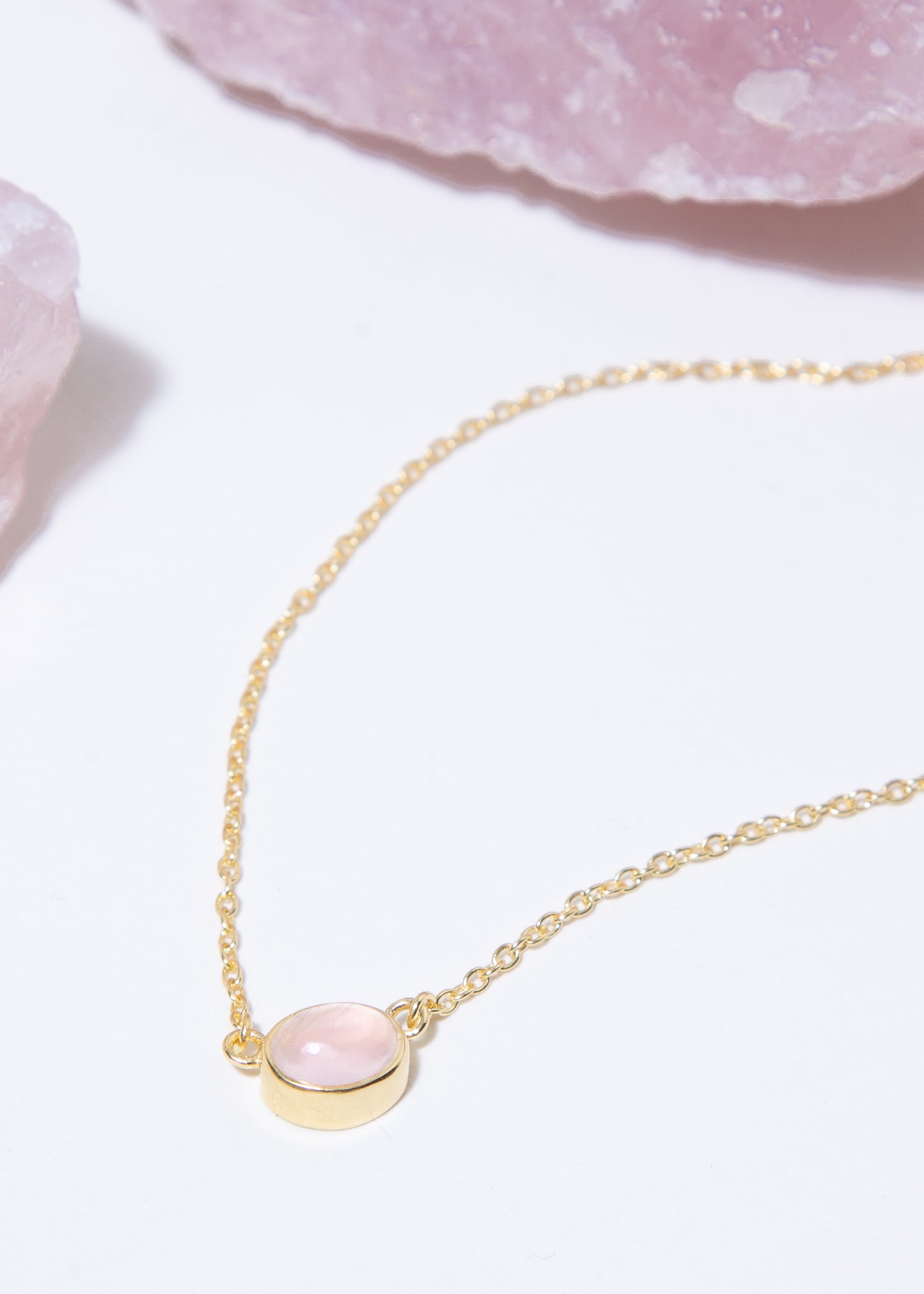 Rose Quartz Cabuchon Gemstone Necklace